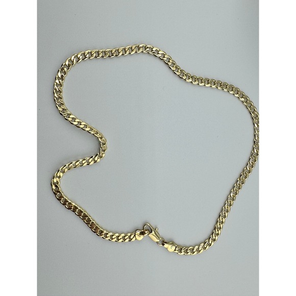 Jewelry - 14K Yellow Gold Curb Chain Necklace Flat Link Lobster Clasp Unisex 5mm